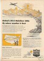 1949 United Airlines DC 6 Mainliner 300 Magazine Ad  