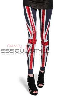 Size US 0 2 SHINING UK FLAG Leggings Tights Women Girl Pants Warm 