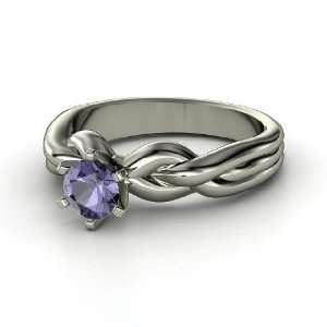  Eternal Braid Solitaire Ring, Round Iolite Platinum Ring Jewelry