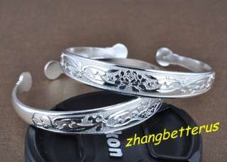 Free Shipping Tibet Silver Carved Lucky Flower Bracelet Bangle Xmas 