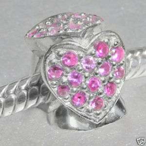 Lovelinks Pink CZs Small Hearts Bead Charm Fit Fashion  