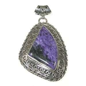  Freeform Charoite and Sterling Silver Pendant