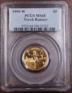 1995 W $5 Gold Olympic Torch Runner Coin, PCGS MS 68  