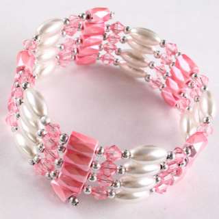 Pink Crystal Magnetic Hematite Bracelet Necklace 34L  