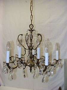 10 Light Brass Chandelier with Cut Glass Crystals  