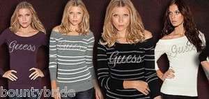 NEW GUESS ELENORA OFF THE SHOULDER SWEATER CRYSTAL LOGO TOP XS, S, M 