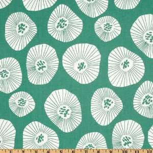  44 Wide Echo Poppies White/Teal Fabric By The Yard: Arts 