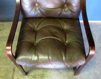 Danish Modern Bent Wood Leather Lounge Chair by Vatne  
