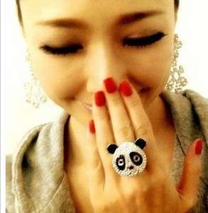 Full of Crystals Cute Kung Fu Panda Finger Ring 7#199  