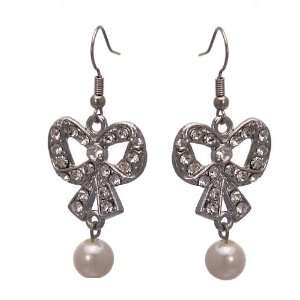  Kasha Silver Crystal Pearl Hook Earrings: Jewelry