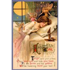  GIRL DREAM HALLOWEEN TIME FAIRIES LARGE VINTAGE POSTER 