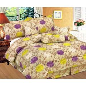  7Pcs Queen Purple Dahlia Bed in a Bag Comforter Set: Home 