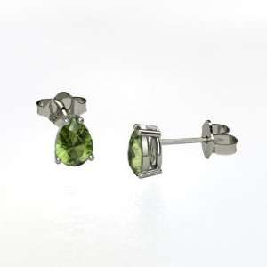   Earrings, Pear Green Tourmaline 14K White Gold Stud Earrings: Jewelry