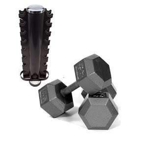  USA Sports 3 25 lb Hex Dumbbell Set with Rack