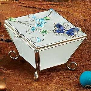   Crystal Butterfly Blue Stand Design Glass Jewelry Box: Home & Kitchen