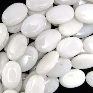  35mm white jade flat oval beads 8 strand