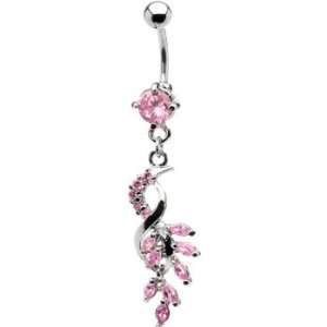  Pink Gem Leave Vine Dangle Belly Ring Jewelry