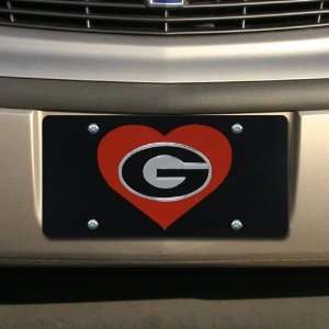  NCAA Georgia Bulldogs Black Mirrored Heart License Plate 