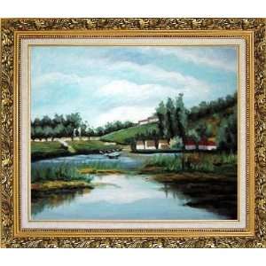  Impressionist Lakeside Landscape Oil Painting, with Ornate 