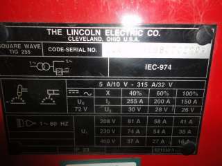 Lincoln Electric 255 Square Wave Tig Welder  