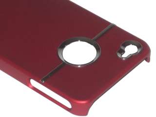 DELUXE RED CASE COVER W/CHROME FOR iPhone 4 4S 4G 4GS AT&T SPRINT 