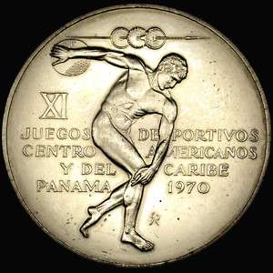 1970 PANAMA Sterling SILVER Olympic Discus Thrower Coin  