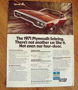 1971 Plymouth Satellite Sebring Plus 2 Door Hardtop Ad  