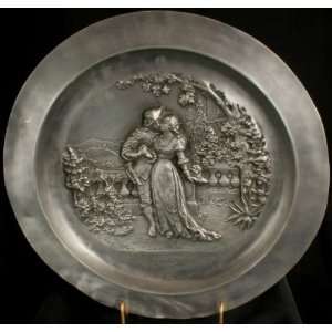  Vintage Renaissance Pewter Plate Charger First Kiss 