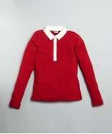   KIDS red and white stretch cotton long sleeve polo style# 318391501