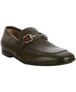 Gucci brown leather web stripe horsebit loafers   