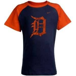 Nike Detroit Tigers Youth Girls Navy Blue Traditional Raglan T shirt 