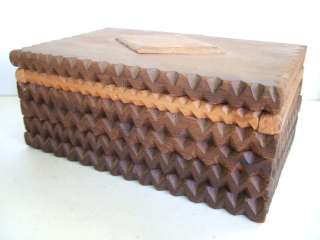 Tone FOLK Tramp Art Carved Wood Lidded Cedar Box 40s  