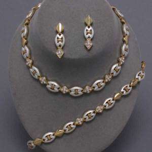 Matte Silver Gold Stone Earrings Necklace Bracelet Set  