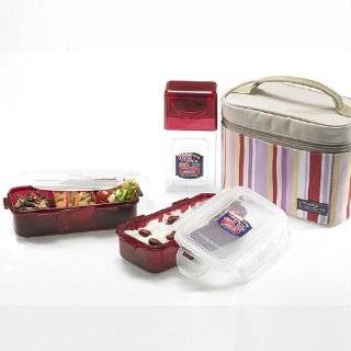  & Lock Rectangular Red Lunch Box Set with BPA Free Food Containers 