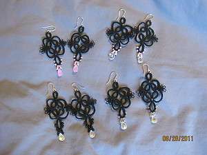 Pair Tatted Ear Rings Black   Silver Fish Hook NEW  