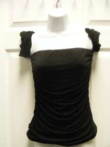 RACHEL PALLY TOP BLACK CAP SLEEVE OFF THE SHOULDER GATHERED SIDES SIZE 