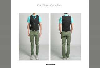 Bros Mens Slim Skinny Cotton Pants Jeans Green Color  