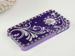   Glitter Rhinestone Hard Cover Case F iPhone 4 4S 4G Purple  