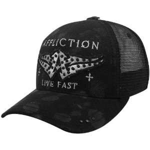 Affliction Black Fastened Adjustable Mesh Hat  Sports 