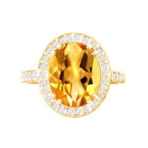   Gold Large Oval Gemstone and Diamond Engagement Ring Citrine, size8