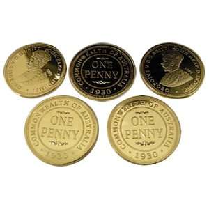  Lot of 5   1930 Australian Penny Gold Replica Coins 