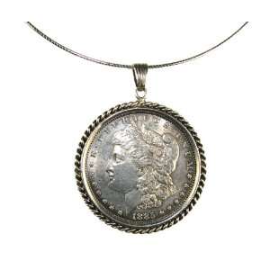 Sterling Silver Cable Necklace with Genuine 1885 Morgan 