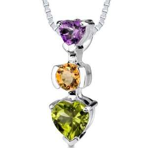 00 cts Amethyst Citrine Peridot 3 Stone Pendant in Sterling Silver 