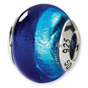    925 Silver Dark Light Blue Italian Murano Glass Bead: Jewelry