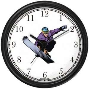   Boarding Snow Skiing Wall Clock by WatchBuddy Timepieces (Slate Blue