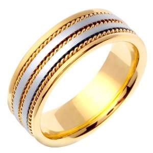   Unique Mens 7 Mm 18K Two Tone Gold Comfort Fit Wedding Band Jewelry