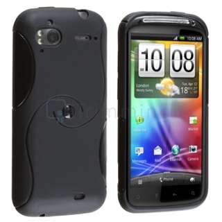 Black Hybrid TPU Gel Skin Case Cover+Film For T Mobile HTC Sensation 