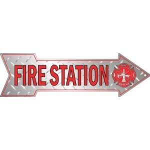  Fire Station Metal Arrow Tin Sign Patio, Lawn & Garden