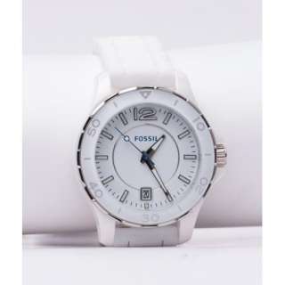Fossil White Ceramic Case Silicone band Womens Watch CE1034 