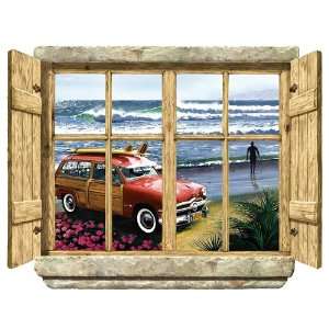  Surfing Beach Woody Car Surfers Window Wall Mural